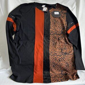 Sunshine & Rodeos 3XL Animal Print & Colorblock Long Sleeve Tunic Top NWT Black/
